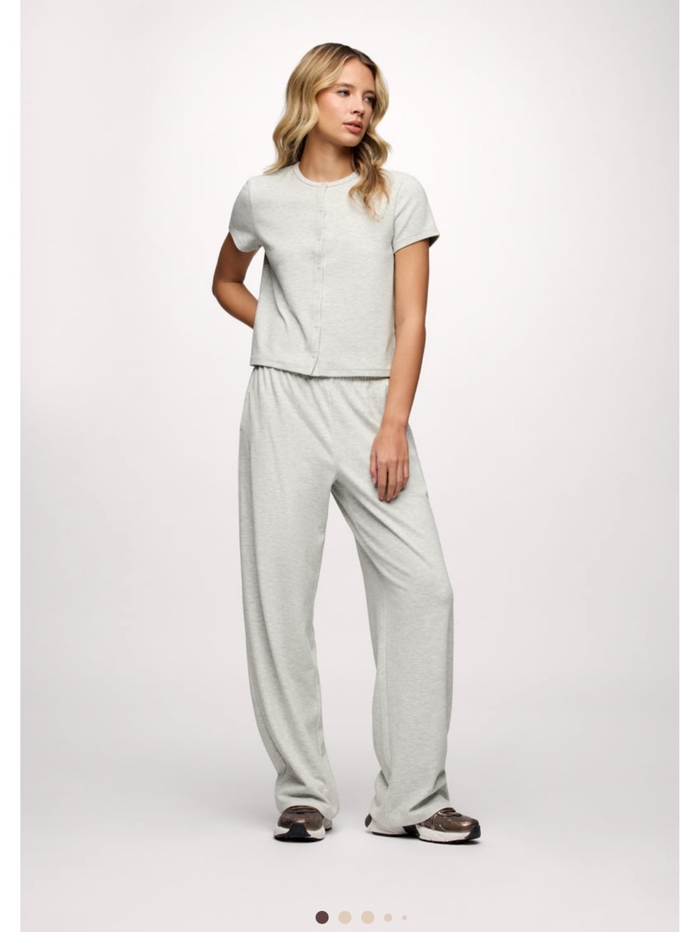 Nuuds Refresh Set: Cozy Short Sleeve Top & Wide Leg Pant - Light Gray